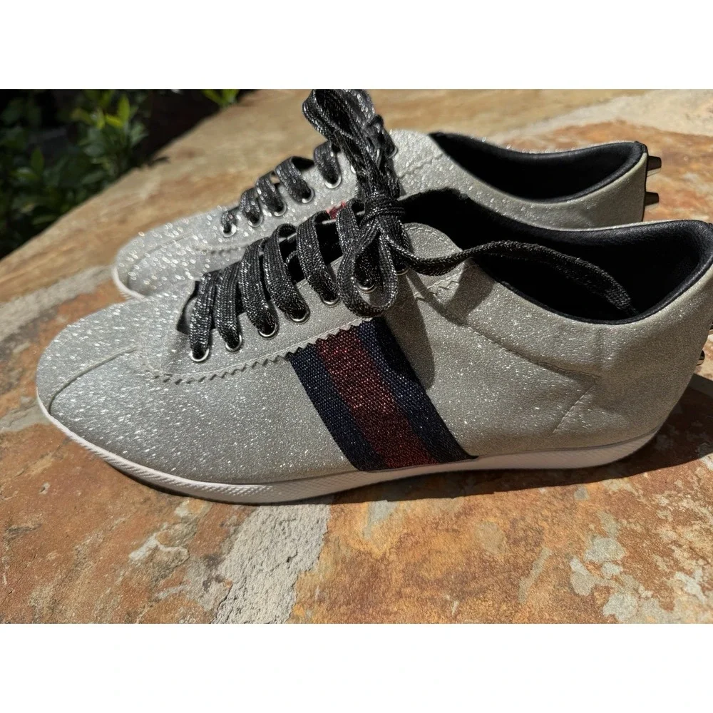 Gucci Bambi Glitter Stud Low Top Sneakers Silver Cat Head EU 45 US 11.5 Men's